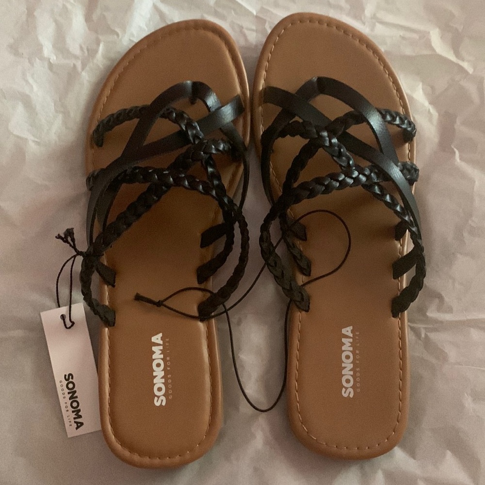 Sonoma brown/black braided slip on sandals